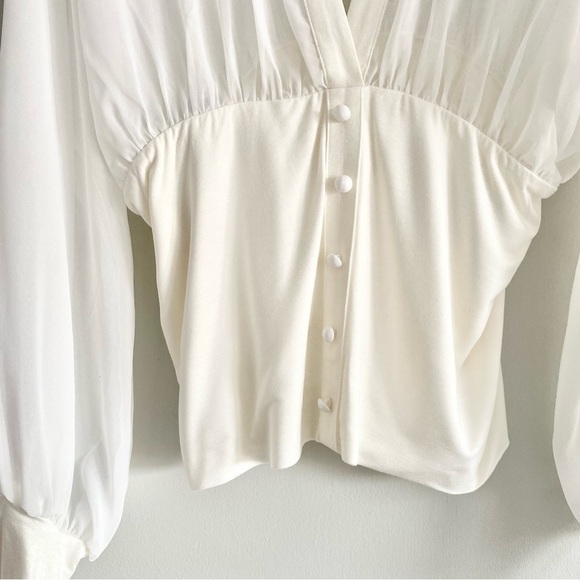 PattyBoutik Cream Sheer V-Neck Top Size Large NWT - Picture 3 of 5